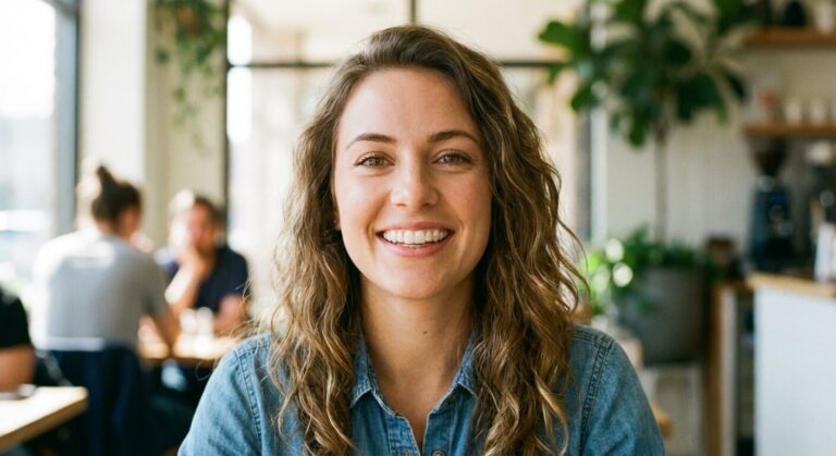 Accueil 1 Jeune femme souriant avec confiance, portant des gouttières dentaires transparentes amovibles