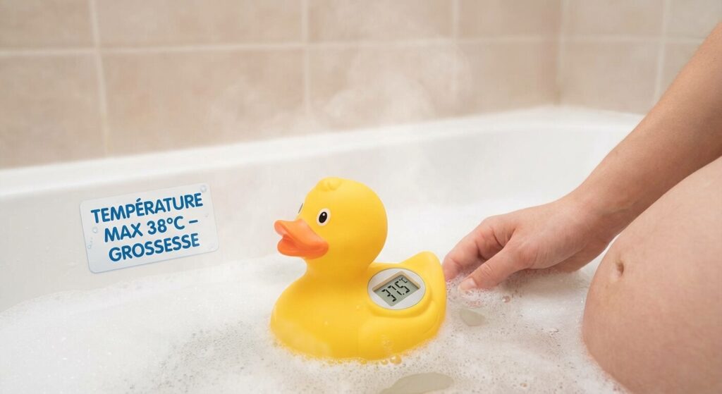Douche chaude enceinte : Quels sont les risques et les précautions ? 3 Thermomètre de bain mesurant la température de l'eau pour éviter tout risque de chaleur excessive durant la grossesse