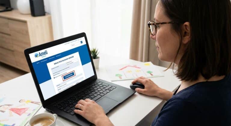 Accueil 1 Parent connecté sur son compte Ameli pour télécharger un nouveau bon de prise en charge dentaire