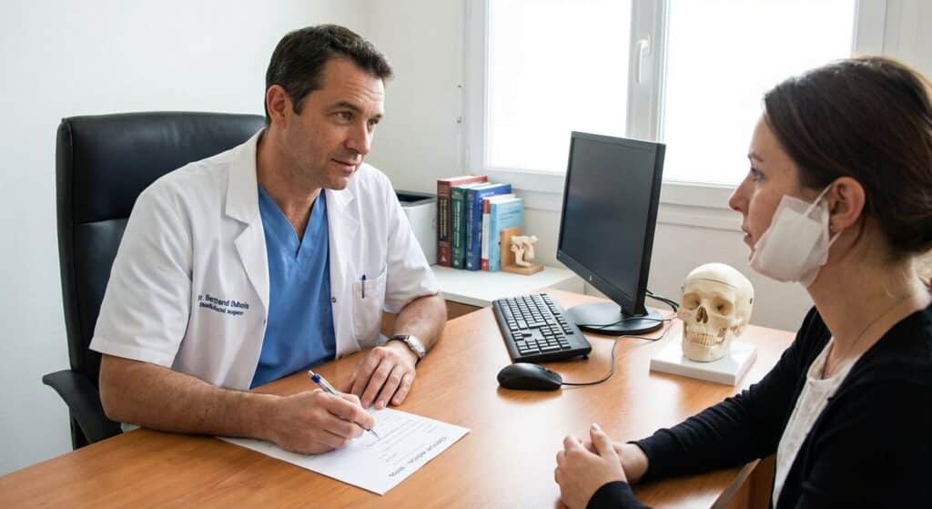 Extraction des dents de sagesse : Avez-vous droit à un arrêt maladie ? 1 Médecin spécialiste en chirurgie maxillo-faciale rédigeant un certificat de repos pour son patient