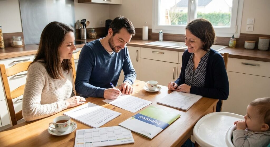 Signature d'un contrat de travail en année incomplète entre des parents et une assistante maternelle agréée