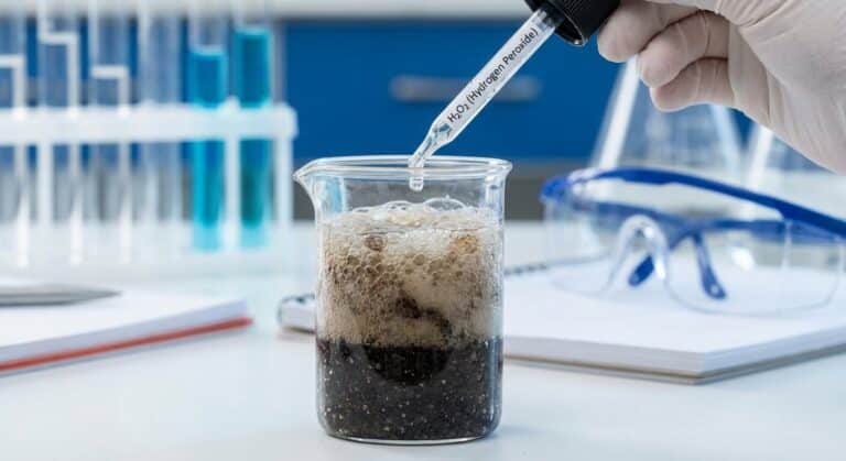 Réaction effervescente de l'eau oxygénée au contact d'un échantillon (test non médical)