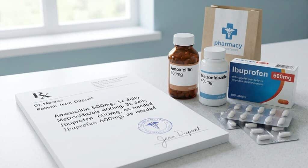 Médicaments et ordonnance pour le traitement d'une infection dentaire sévère