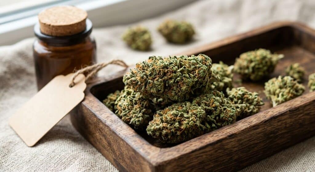 CBD : un phénomène lifestyle qui redessine tout un marché 3 Gros plan sur des fleurs de CBD de qualité supérieure sélectionnées pour leur traçabilité et leur pureté.