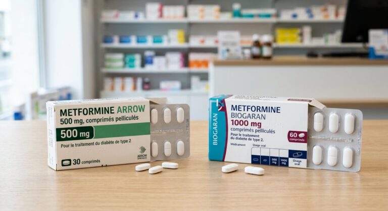 Comprimés de metformine 500 mg et 1000 mg pour le traitement du diabète de type 2.