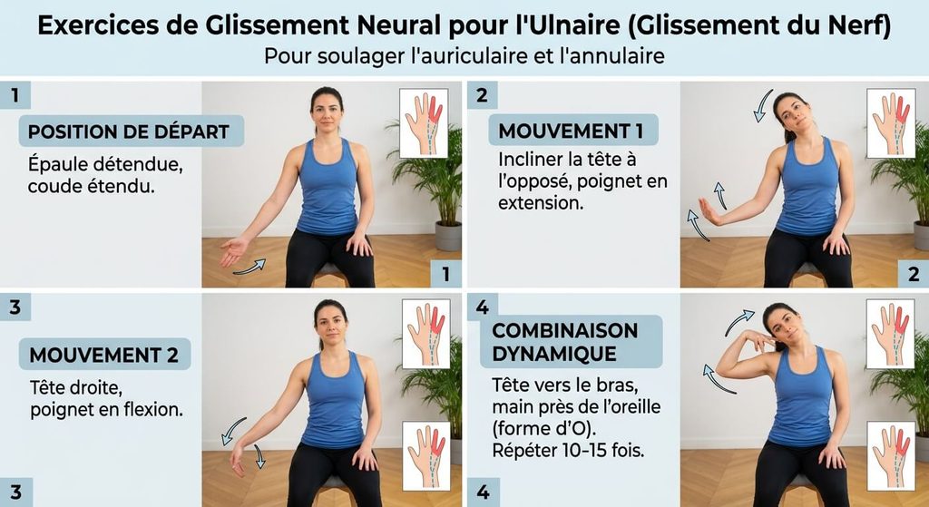 Fourmillement du petit doigt : le nerf ulnaire, pas le canal carpien 4 Exercice d'étirement et de glissement neural pour soulager l'auriculaire et l'annulaire.