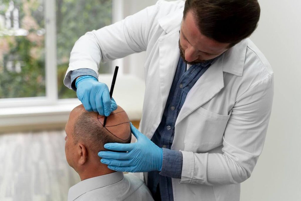 Chute de cheveux : traitement médical ou greffe, comment savoir ce qui vous convient ? 3 Praticien réalisant l'implantation minutieuse de greffons capillaires selon la technique FUE.